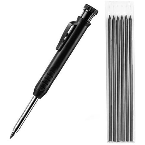 Crayons de Charpentier,Crayon de Menuisier,Marqueur de Crayon Mécanique,Marqueur Trou Profond à Pointe,avec 6 Mines de Crayon,pour Chantier de Construction,jauge de marquage (Noir) (1/5)