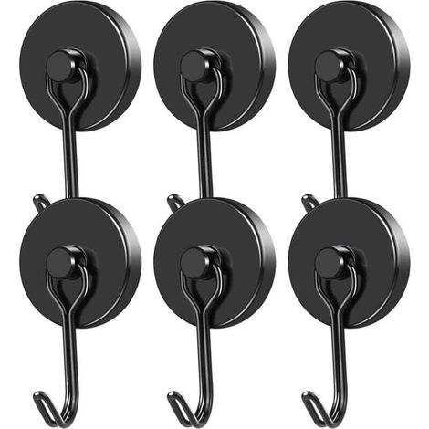 Powerful Magnetic Hook, Neodymium Black Fridge Magnet, Swivel Magnet Hook, Magnetic Hooks for Kitchen, Dishcloth, Board, 6pcs (1/5)