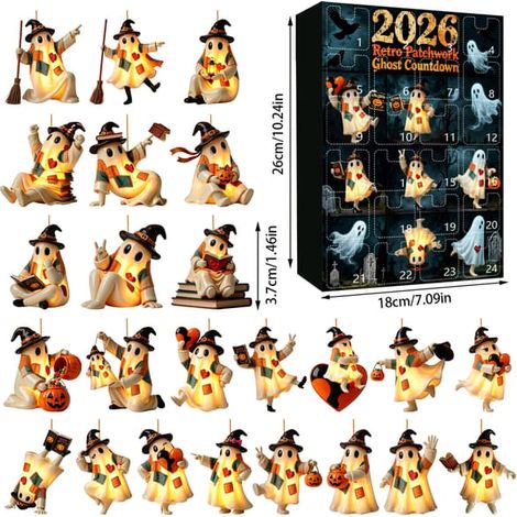 Pendentif fantôme lumineux vintage patchwork pour Halloween – Décoration suspendue rétro GJ884-13 Pendentif plat en acrylique (1/5)