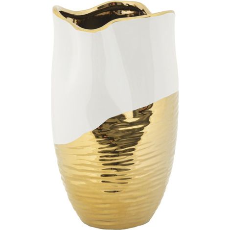 Vaso Lux in ceramica bianca e oro 20x35 cm