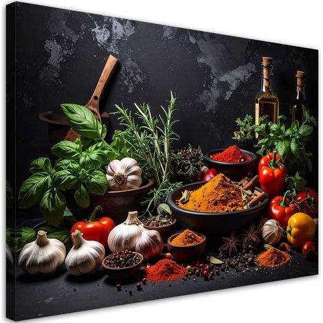Cuadro en Lienzo, Especias y hierbas con verduras, 120x80 (1/5)