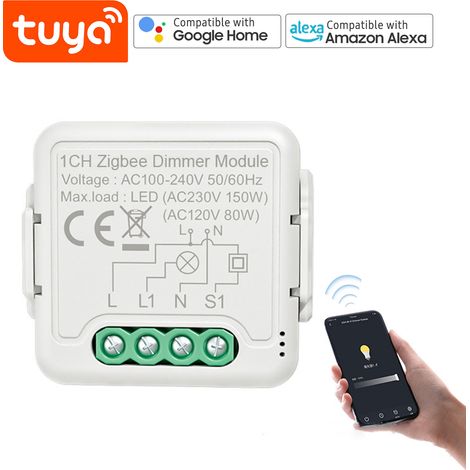 Module variateur intelligent Zigbee avec application de contrôle à distance, commande vocale, programmation horaire et partage de groupe. Compatible avec Alexa Echo Home pour la maison et le bureau. (1/4)