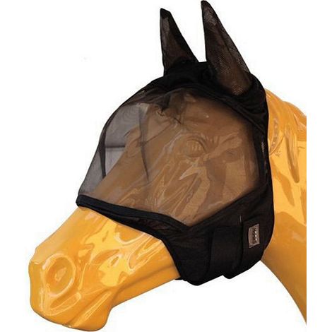 L, Noir: Masque pour chevaux anti-mosque en nylon modèle Soft Pro Mask