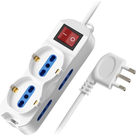 Ewent Multipresa Ciabatta Elettrica 6 Posti 2 Polivalenti (schuko 10/16A) 4 Bivalenti 10/16A,Spina Italiana 10A,Potenza 250V/3500W, Con Protezione Sovratensione,Cavo da 5 M,Interrutore On/Off,Bianca (1/5)