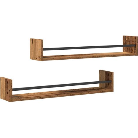 Étagère Murale Montage mural 2 pcs Étagères flottantes Bois ancien 80 x 16 x 14 cm (1/5)