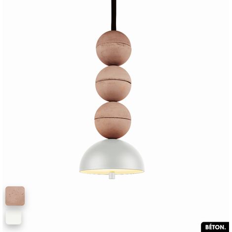 Lampe de suspension en béton - BOSFOR CONCRETE ROSE - BLANC 3 BALLES LED 14W (1/2)