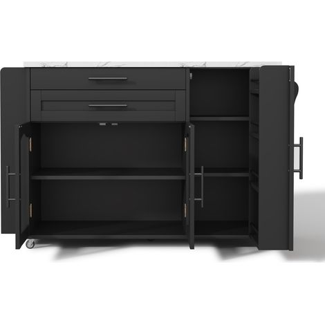 Isla de cocina móvil negra de MDF con tablero abatible 120 x 70 x 88,4 cm (1/5)