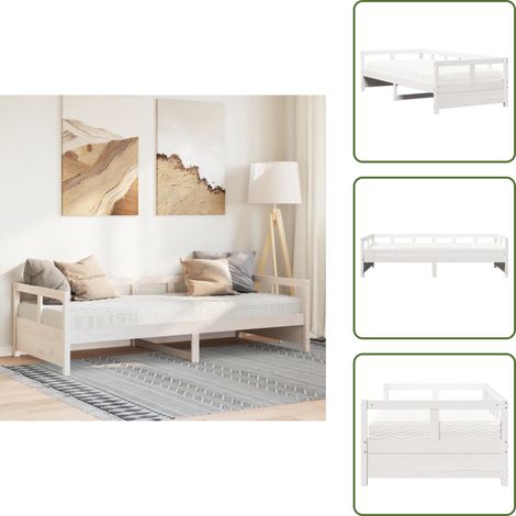 Sofá cama de pino - vidaXL Sofá cama con colchón madera maciza de pino blanco 90x200 cm - Sofá cama doble