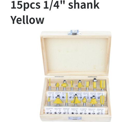 Coffret de 15 fraises défonceuse en carbure de tungstène, tige 1/4" (6,35 mm) Pour coupe, rainurage, mortaisage et sculpture sur bois Kit fraises défonceuse pour travail du bois – OUYALAF (1/4)