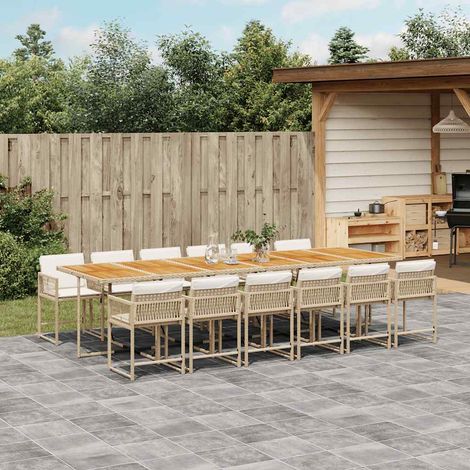 13-tlg. Garten-Essgruppe mit Kissen Beige Poly Rattan
