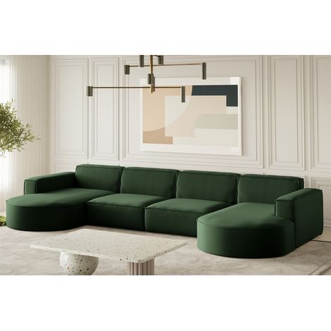 Wohnlandschaft U-Form Sofa PALMA XL in Stoff Opera Velvet Grün