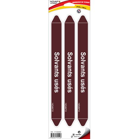 Planche de 3 marqueurs de tuyauterie 355 x 37 mm pour Ø 50 à 70 mm - Solvants usés - 4701448