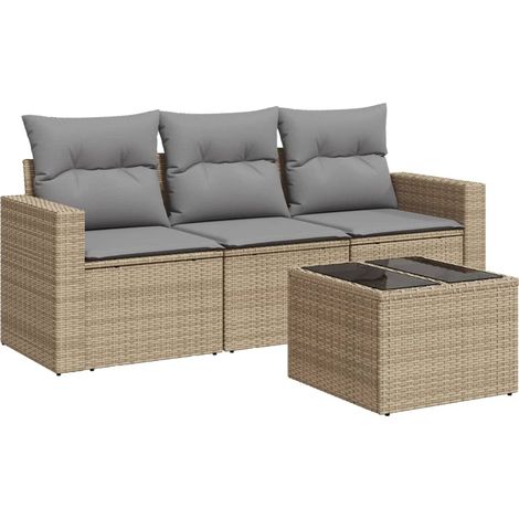 Set Divano da Giardino 4 pz Salotto da Giardino con Cuscini Beige in Polyrattan (1/5)
