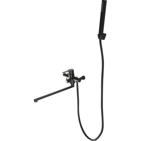 Robinet de baignoire monoseau noir (avec douchette à main), robinet de douche (avec flexible de douche de 1,5 m), mitigeur apparent adapté aux baignoires et lavabos (1/5)