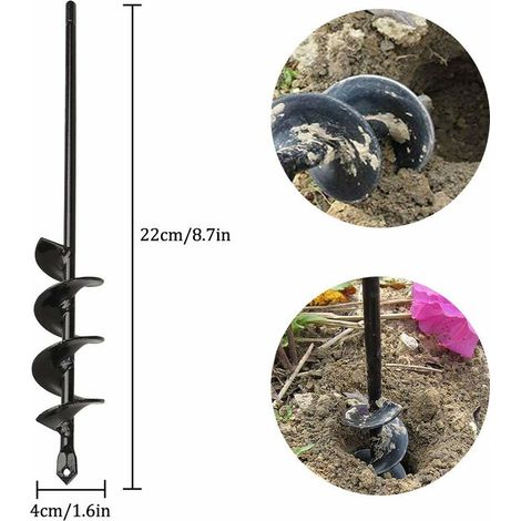 Tarière de Jardinage, Perceuse à Spirale Outil de Jardinage pour Planter des Arbres/Arbustes/Foret Hélicoïdal/La vis sans Fin de la Plantation - 4×22cm MNS (1/4)