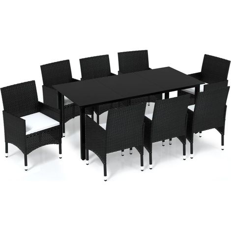 Ensemble à manger de jardin coussins 9pcs Mobilier de jardin Résine tressée Noir (1/5)