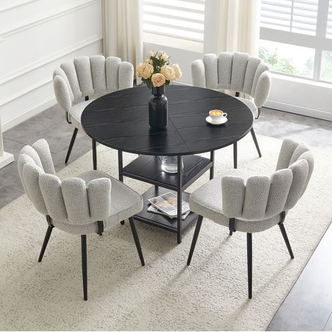 Juego de mesa redonda de 107 cm con 4 sillas de tela gris claro estilo industrial (1/5)