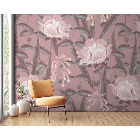 Papier peint fleuri - lin gravé rétro - 150 x 250 cm (1/2)