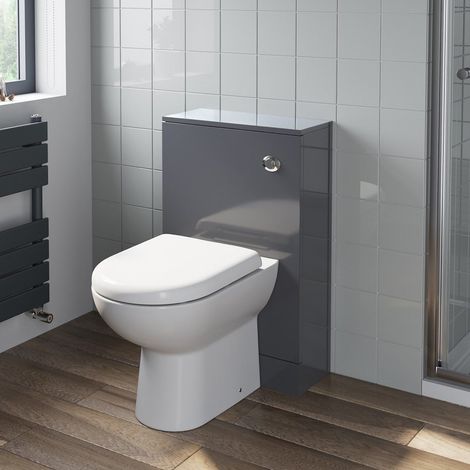 Grey Gloss Bathroom Furniture WC Toilet Unit BTW Back to Wall Soft Close Saturn Toilet Pan (1/5)