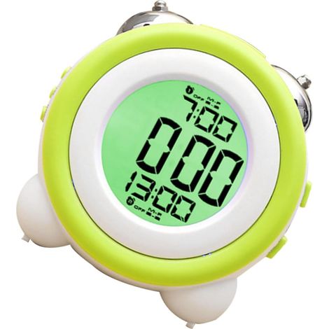 Réveil Silencieux LED Double Sonnerie Vert Clair Horloge Ronde Muette sans Pile Réveil de Chevet pour Garçon et Filles Compact pour Chambre et Salon Horloge de Lit Pratique (1/5)