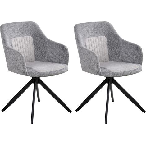 Set of 2 Swivel Dining Chairs Grey Fabric Water-Repellent Upholstery Metal Legs Base Two Colours Dining Room LIKELY
