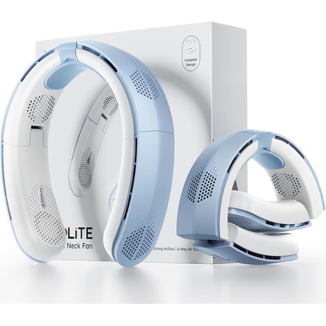 Ventilateur de cou portable, flux d'air turbo 8450 tr/min, rechargeable avec batterie 14 h, 3 vitesses, refroidissement à 360°, pliable pour sport (1/5)