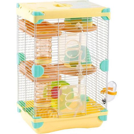 Cage pour Hamster Gerbille Tunnel Jouet Intégré Roue Exercice Eau Nourriture Habitat Intérieur Portable-27.5x20.5x42.5cm (1/4)