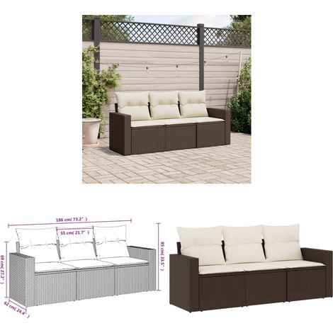 Salon de jardin avec coussins 3 pcs marron résine tressée - Salon De Jardin - Meuble De Jardin - Canapé Extérieur - Ensemble Salon De Jardin - Résine Tressée - Home & Living