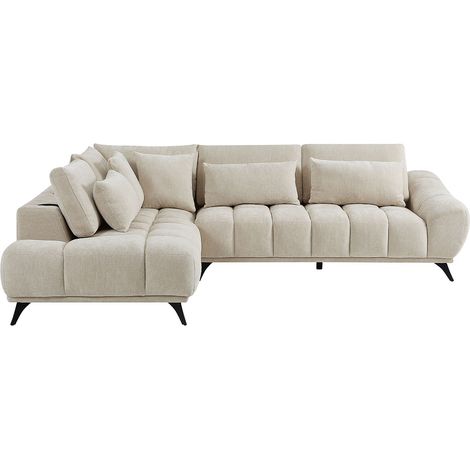 Divano angolare sinistro con schienale reclinabile in velluto texturizzato beige MAVIRO