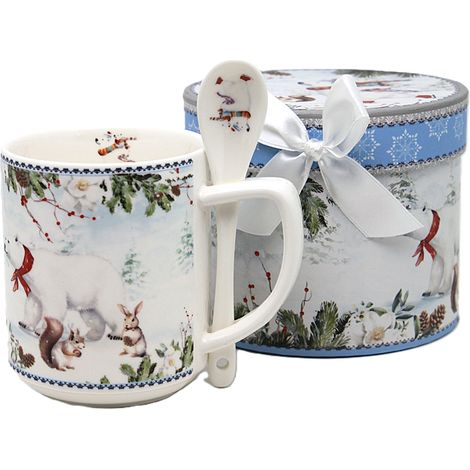 Tazza in porcellana da 300 ml con orso invernale, in confezione regalo natalizia. (1/5)