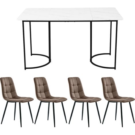 Set tavolo da pranzo 5 pezzi 140x80 cm bianco con 4 sedie in velluto e gambe nere (1/5)