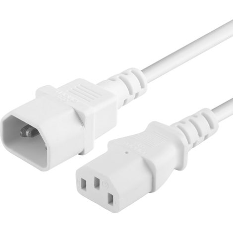 Extension d'alimentation pour PC 230V 3m, Rallonge IEC 320, Prise à Fiche, IEC 320 C13 pour C14, Câble d'alimentation, Couleur Blanche (1/5)