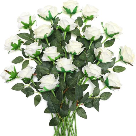 Lot de 20 roses artificielles, soie, tige 50cm, tête 8cm, décoration maison, mariage, fête (1/5)