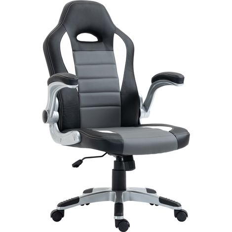 Sedia da ufficio regolabile, sedia da scrivania con braccioli pieghevoli, 5 ruote, portata 120 kg, 65x69x112 - 122 cm, grigia
