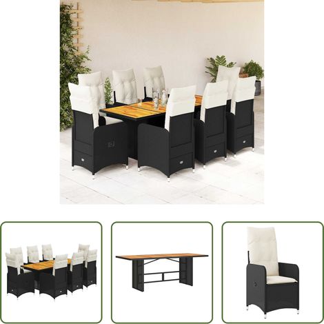 vidaXL Gartenstuhl -  9-tlg. Garten-Bistro-Set mit Kissen Schwarz Poly Rattan (1/5)