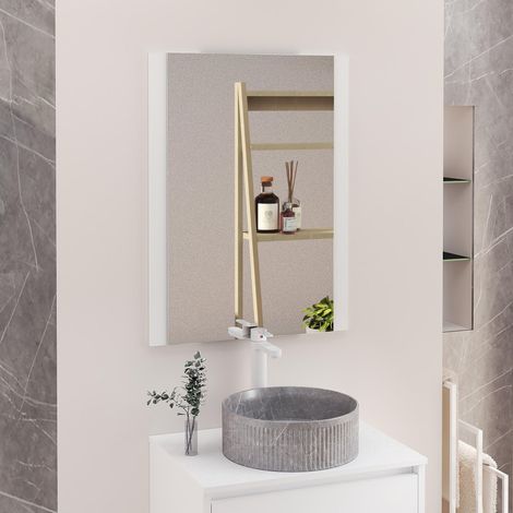 Miroir de Salle de Bains, Miroir latéral en Bois, Option avec et sans LED. Styles Qui s'adaptent à la Salle de Bains ou à n'importe quelle Pièce de la Maison. 70 x 80 cm latéral en Bois Blanc (1/5)