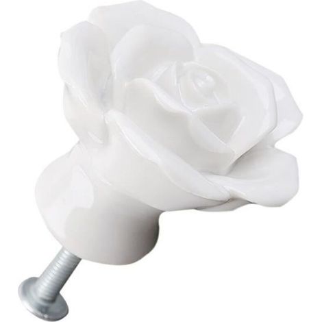 8 x Poignee Bouton Rose Blanc decoration porte meuble tiroir