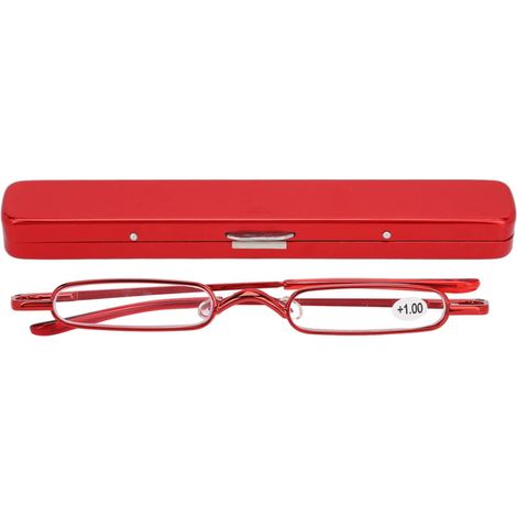 Lunettes de lecture fines et légères en acier inoxydable portable pour hommes et femmes âgées, avec étui, +100, rouge (1/5)