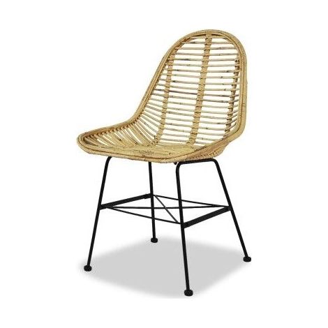 Chaise assise rotin beige et métal noir Noven- Lot de 4 (1/5)