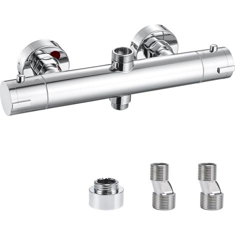 Robinet de douche thermostatique 2 sorties, montage mural, chromé (1/5)