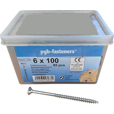 Seau de 85 Vis bois agglo 6X100 Tête fraisée Pozi N°2 Acier zingué (1/2)