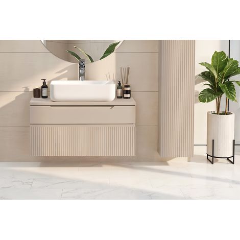 Meuble sous vasque suspendu moderne 80 cm coloris cachemire Erio (1/5)