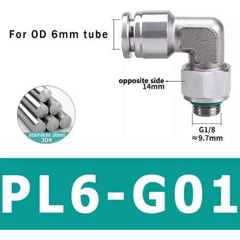 (PL6-G01 - Lot de 10) 10 raccords pneumatiques en acier inoxydable 304, connecteurs PL pour tubes d'air, raccords à dégagement rapide, diamètres 4 mm, 6 mm et 8 mm (1/5)