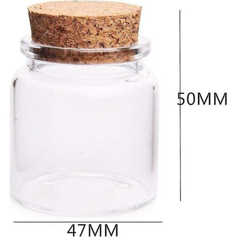 Lot de 6 petites bouteilles en verre de 50 ml (47 mm x 50 mm) avec bouchon en liège, petits pots de rangement pour épices, cadeaux de mariage (1/3)