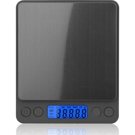 Digitale Küchenwaage, Präzision 0,1 g/3 kg, Tarafunktion, LCD-Display, schwarz (1/5)