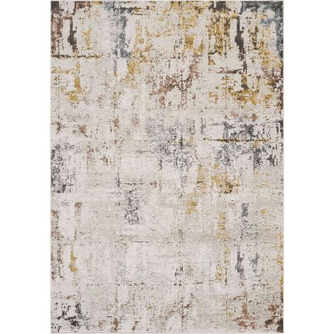 Tapis salon, 200 x 290 cm, motif abstrait en relief, beige, jaune et marron, idéal pour habiller votre intérieur