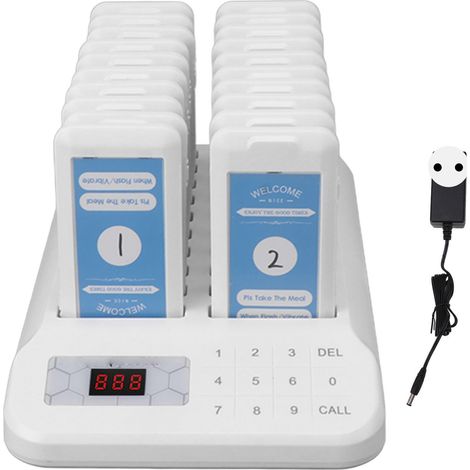 Lot de 20 sonnettes d'appel client sans fil pour restaurant, système de file d'attente à distance, téléavertisseurs de service, prise UE 100-240V (1/5)