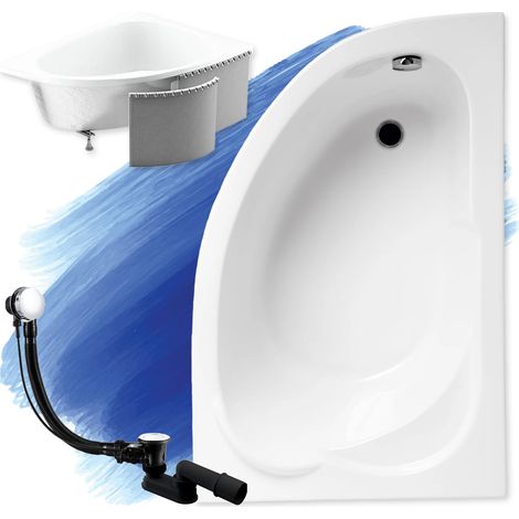Baignoire Bain d'angle 130x85 Droite avec des panneaux en polystyrène, Siphon de bain et pieds (support) - Set 4en1 - Fabriqué UE - BADLAND STANDARD