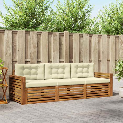 Outdoor-Sofagarnitur mit Kissen 3 pcs Natur und Creme (1/5)