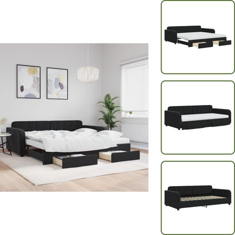 vidaXL Tagesbett Ausziehbar mit Schubladen Schwarz 100x200 cm Samt (1/5)